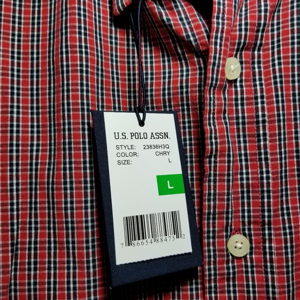 US POLO  Button Down Shirt Men’s Size L Short Sleeve Red Plaid Gift For Him - Picture 4 of 7